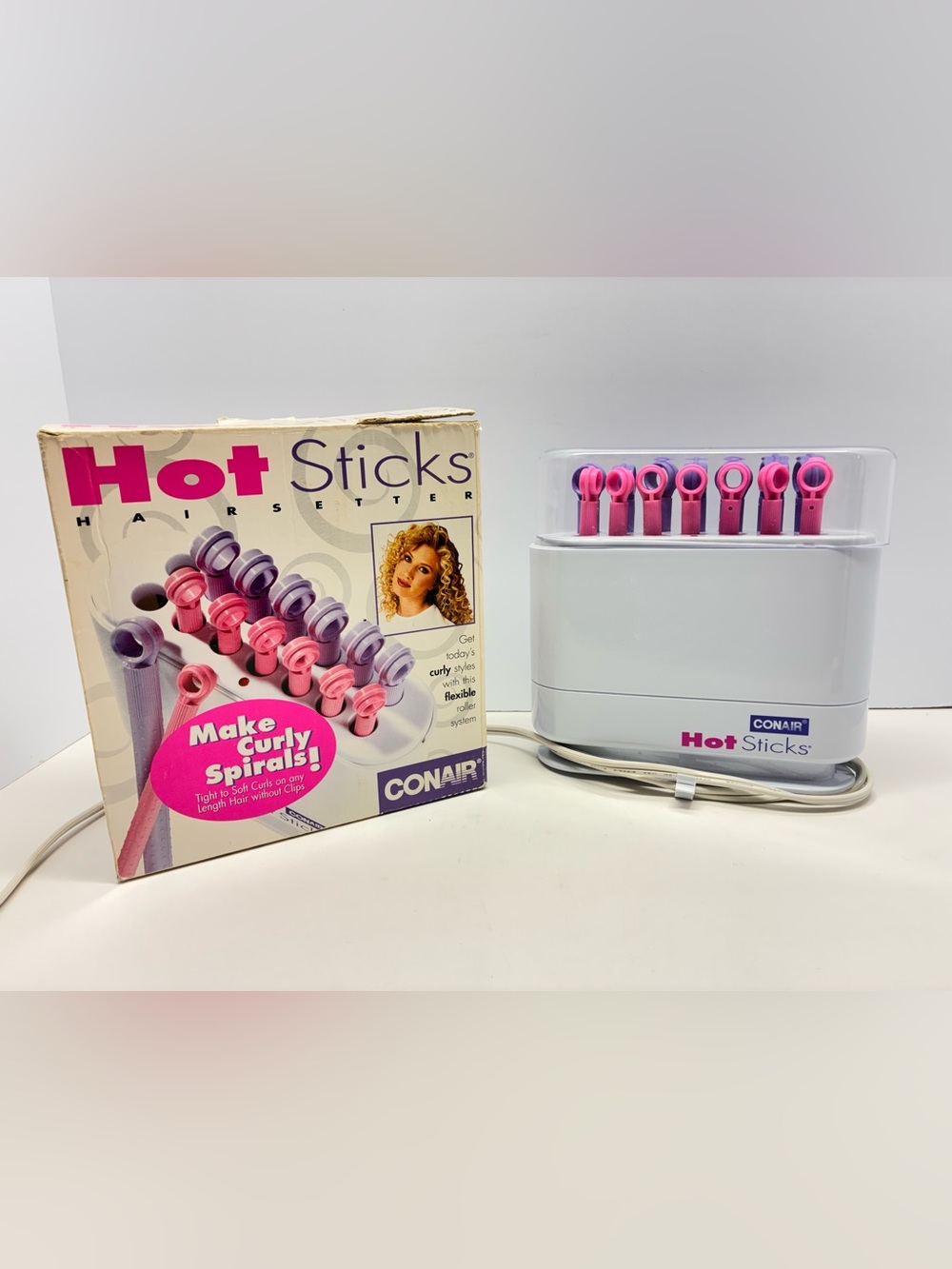 CONAIR Hot Sticks Purple Pink Bendable Flexible Rollers Pageant Spiral Curlers